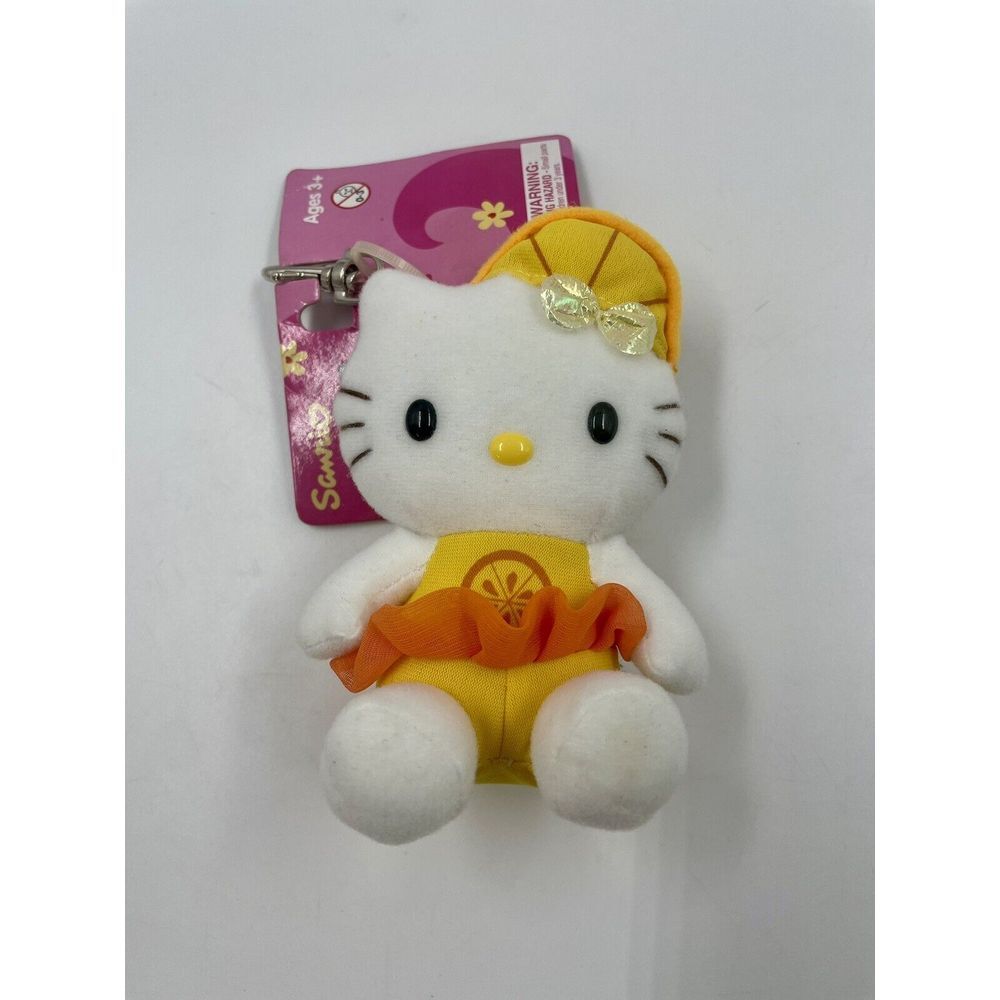 2003 Hello Kitty Keychain Plush Nakajima Sanrio Vintage Fresh Fruit Orange Tutu